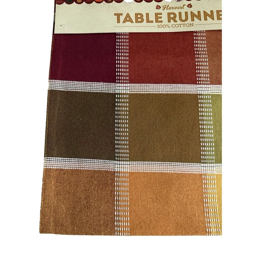 Thanksgiving Fall Table Runner 14x36 Autumn Colors Check Plaid Machine Wash